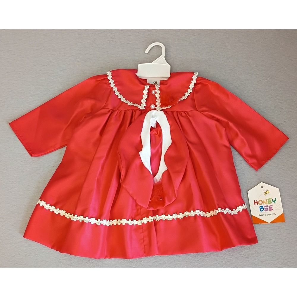 Vintage Honeybee Girls 18mo Red White Holiday‎ Christmas Dress Petticoat Hat NWT